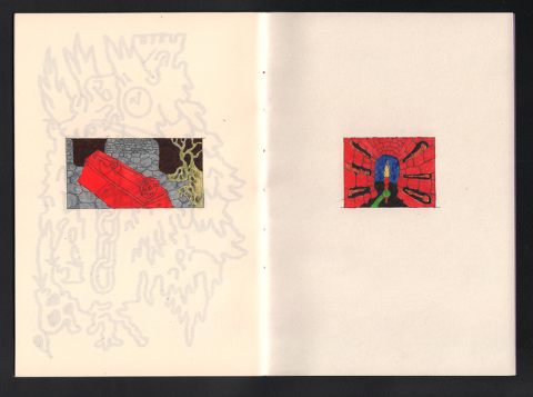 Sans-titre, carnet de dessin ouvert, feutres et crayon de papier, 2022