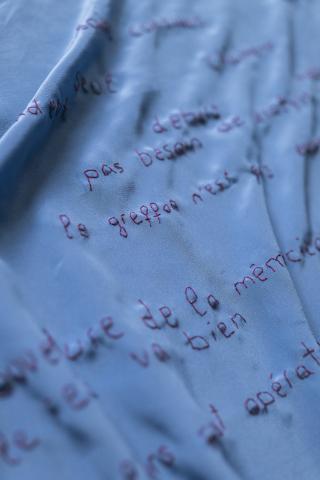 Détails broderie, 2026. Soie brodée (138 × 218 cm). 