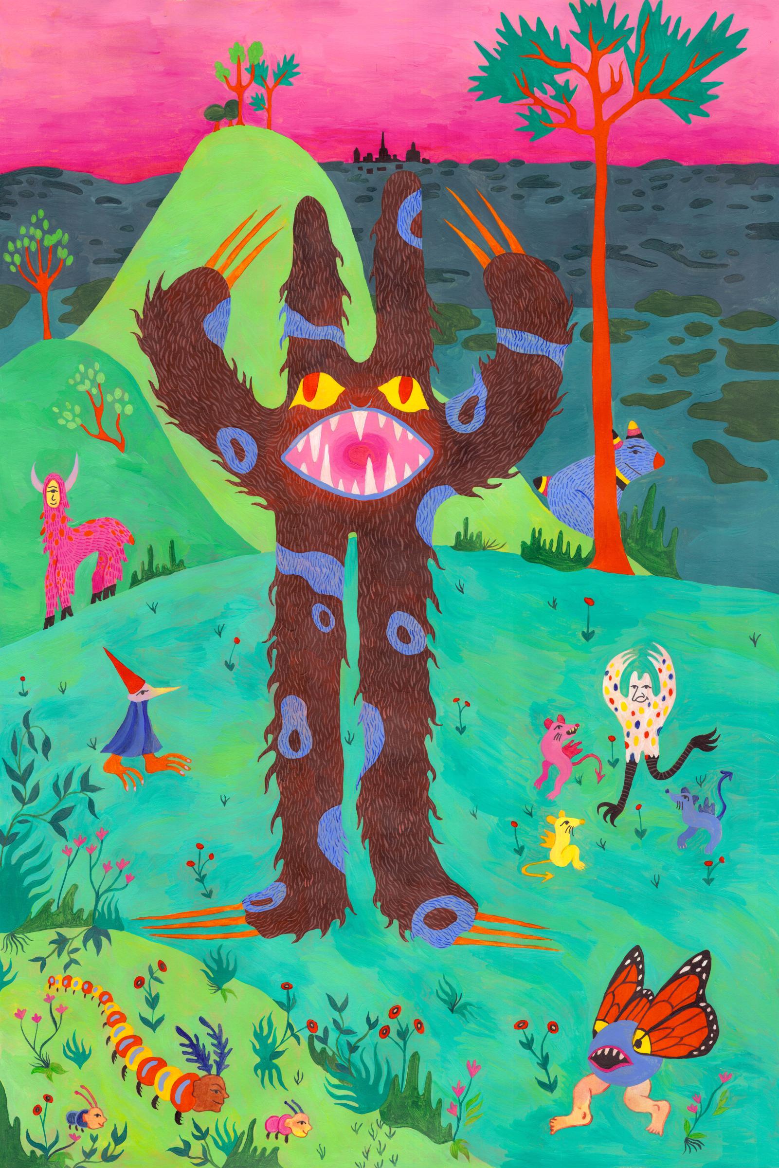 Le jardin des chimères, acrylique sur papier, format A2, 2026